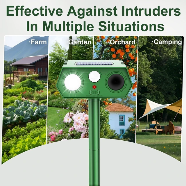 Alt view image 5 of 7 - 2026 Upgraded Solar Ultrasonic Animal Repeller Outdoor Waterproof Motion Activated with Flash Light for Deer, Cat, Squirrel, Raccoon, Rabbit, Dog, Garden Yard, 4 Pack