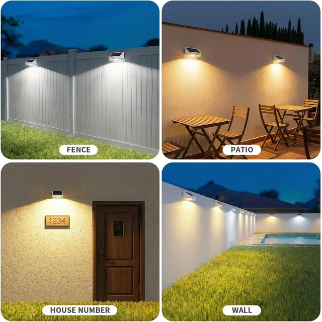 Alt view image 2 of 7 - 12 Pack Solar Fence Lights Outdoor IP65 Waterproof Wide-Angle LED with 3 Color Temperatures for Fence, Patio, Yard, Deck, Wall, Garden (White)
