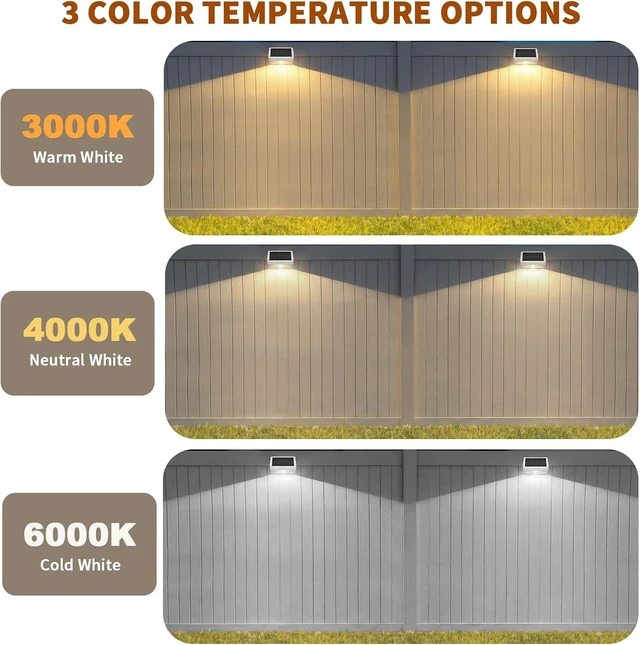 Alt view image 3 of 7 - 12 Pack Solar Fence Lights Outdoor IP65 Waterproof Wide-Angle LED with 3 Color Temperatures for Fence, Patio, Yard, Deck, Wall, Garden (White)
