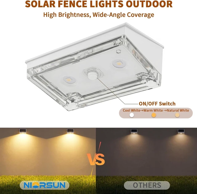 Alt view image 4 of 7 - 12 Pack Solar Fence Lights Outdoor IP65 Waterproof Wide-Angle LED with 3 Color Temperatures for Fence, Patio, Yard, Deck, Wall, Garden (White)