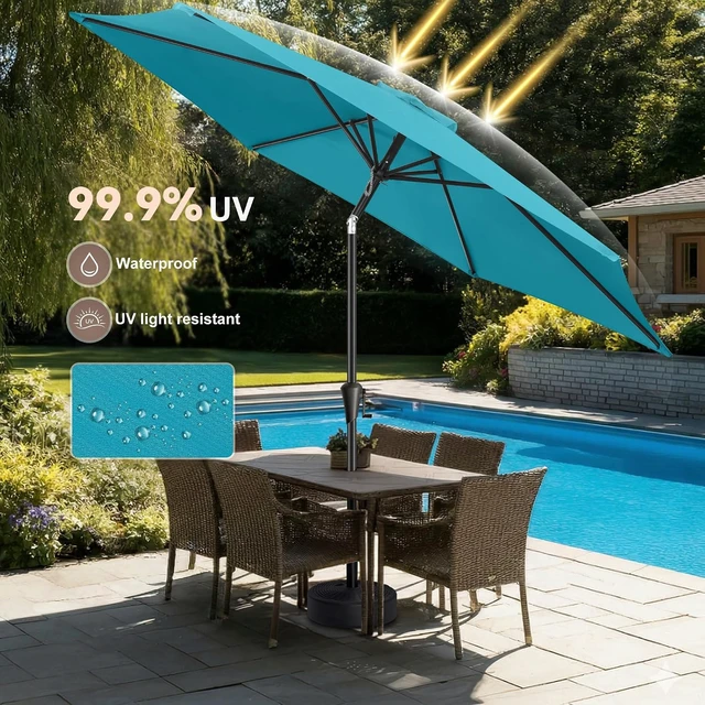 Alt view image 3 of 7 - 9 ft Aqua Blue Outdoor Patio Umbrella with Push Button Tilt