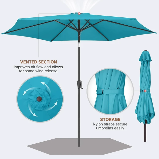 Alt view image 5 of 7 - 9 ft Aqua Blue Outdoor Patio Umbrella with Push Button Tilt