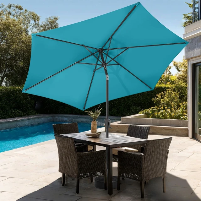 Alt view image 7 of 7 - 9 ft Aqua Blue Outdoor Patio Umbrella with Push Button Tilt