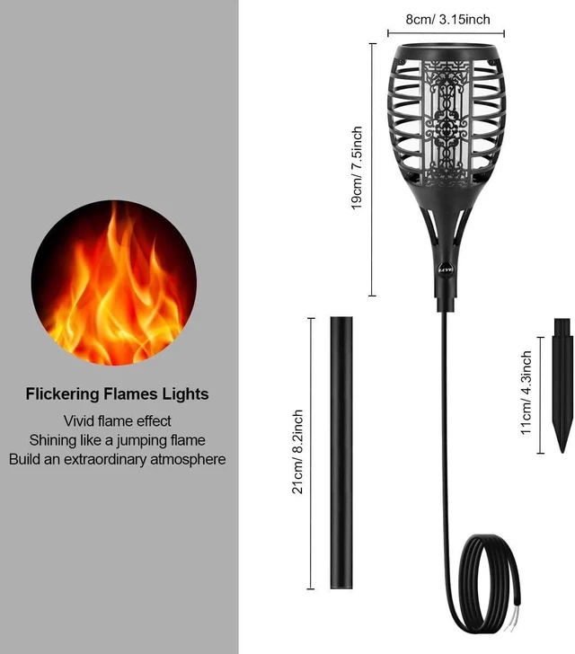 Alt view image 3 of 7 - 12V Low Voltage Torch Landscape Lights Wired Flickering Flame Pathway Torches with Connector, Waterproof for Christmas Yard Decor (8Pack)