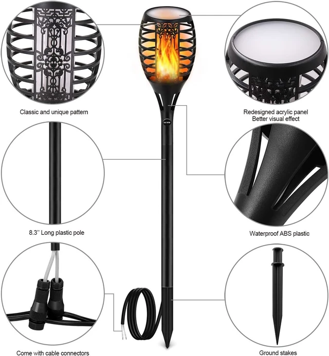 Alt view image 4 of 7 - 12V Low Voltage Torch Landscape Lights Wired Flickering Flame Pathway Torches with Connector, Waterproof for Christmas Yard Decor (8Pack)