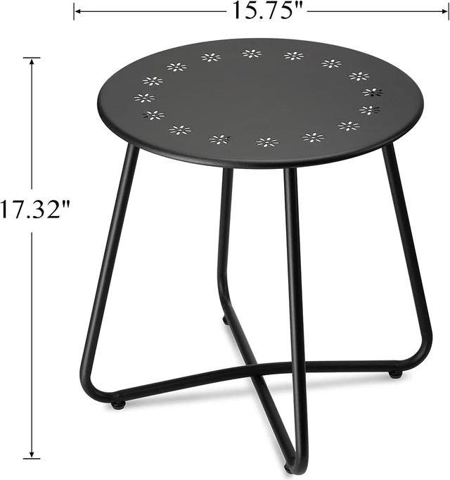 Alt view image 3 of 7 - Black Outdoor Side Table with Flower Cut-Outs Weather Resistant Steel Small Round Patio End Table for Yard, Balcony, Garden