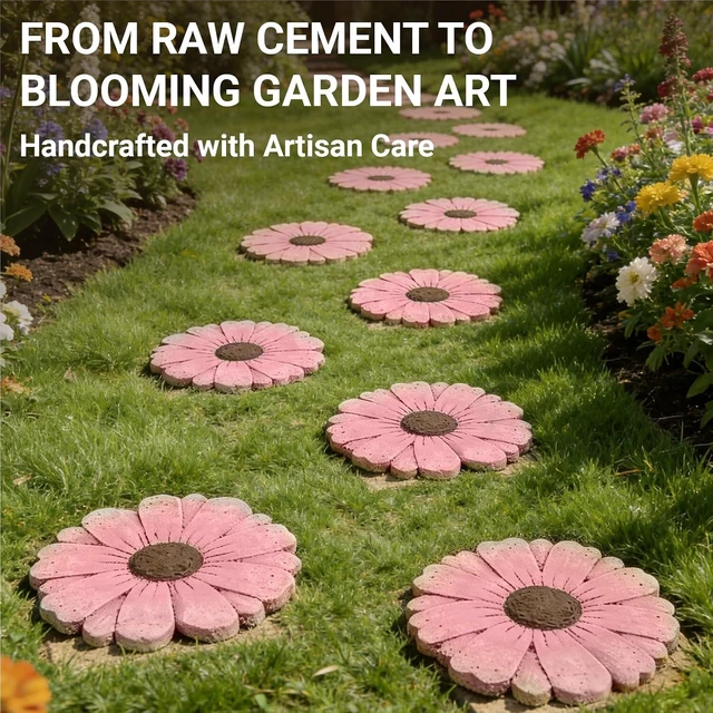 Alt view image 3 of 7 - 2 Pack 10 Inch Daisy Cement Stepping Stones Heavy Duty Non-Slip Garden Pathway for Yard, Patio, Lawn, Weather Resistant (Pink)