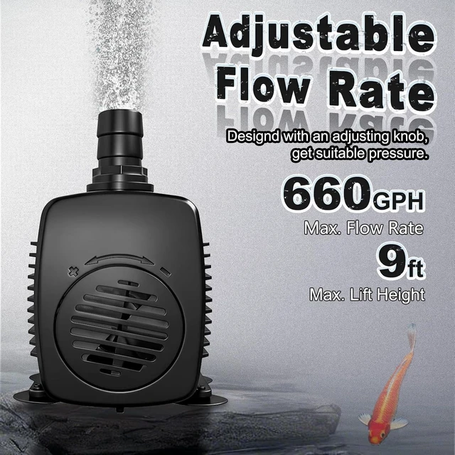 Alt view image 2 of 6 - 660GPH Submersible Fountain Pump with 10ft Tubing & Outdoor Cord for Garden
