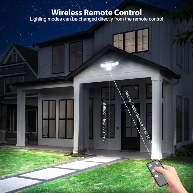 Alt view image 6 of 7 - 6000LM Solar Flood Lights Outdoor 284 LED 6-Head Dual Motion Sensor Security Wall Lights, IP65 Waterproof, Remote, White, 2 Pack