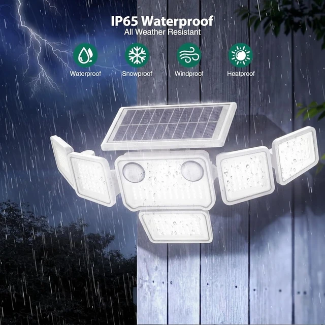 Alt view image 7 of 7 - 6000LM Solar Flood Lights Outdoor 284 LED 6-Head Dual Motion Sensor Security Wall Lights, IP65 Waterproof, Remote, White, 2 Pack