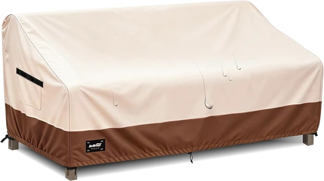 Main image of JinHrtoyi 3-Seater Outdoor Couch Cover, 76Wx32Dx31H inches 100% Waterproof Heavy Duty Patio Sofa Cover, Beige & Brown Modern Style