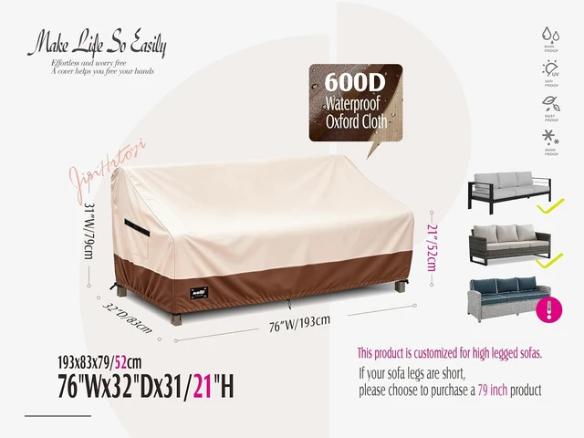 Alt view image 2 of 7 - JinHrtoyi 3-Seater Outdoor Couch Cover, 76Wx32Dx31H inches 100% Waterproof Heavy Duty Patio Sofa Cover, Beige & Brown Modern Style