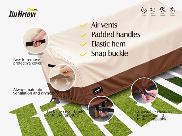 Alt view image 4 of 7 - JinHrtoyi 3-Seater Outdoor Couch Cover, 76Wx32Dx31H inches 100% Waterproof Heavy Duty Patio Sofa Cover, Beige & Brown Modern Style