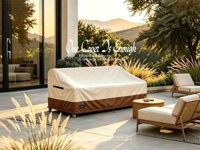 Alt view image 7 of 7 - JinHrtoyi 3-Seater Outdoor Couch Cover, 76Wx32Dx31H inches 100% Waterproof Heavy Duty Patio Sofa Cover, Beige & Brown Modern Style