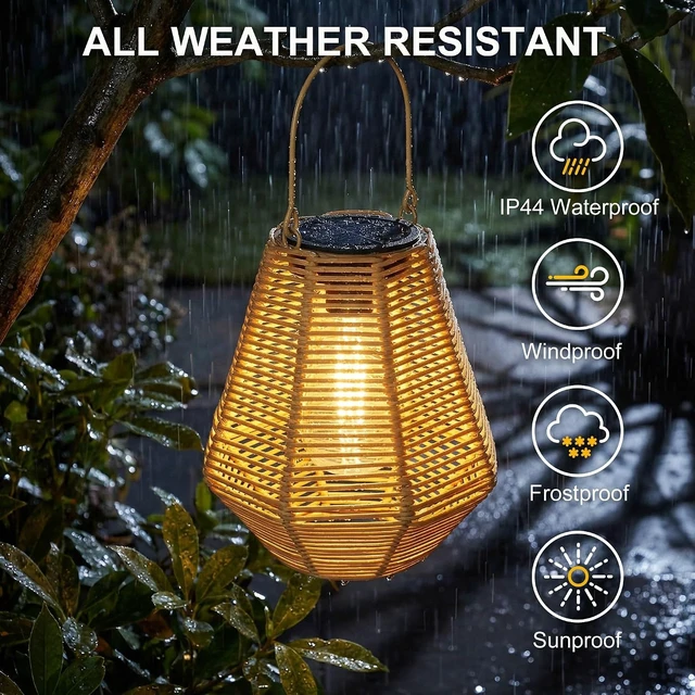 Alt view image 5 of 7 - 2 Pack Rattan Solar Lanterns Outdoor Hanging & Table Decor Lights