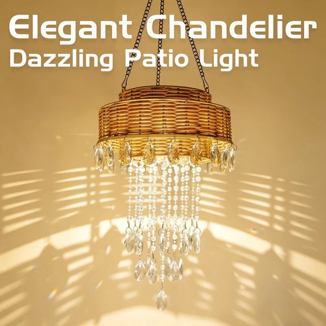 Alt view image 3 of 6 - Waterproof Solar Rattan Hanging Chandelier Outdoor Pendant Light