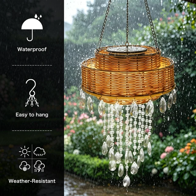 Alt view image 5 of 6 - Waterproof Solar Rattan Hanging Chandelier Outdoor Pendant Light