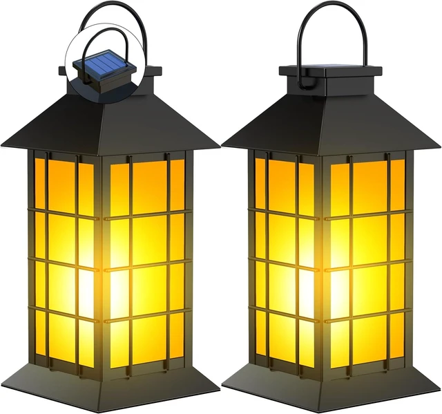 Main image of 2 Pack 13" Black Solar Lanterns with Flickering Flame Candle