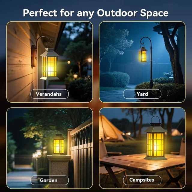 Alt view image 3 of 7 - 2 Pack 13" Black Solar Lanterns with Flickering Flame Candle