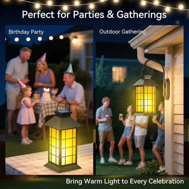 Alt view image 6 of 7 - 2 Pack 13" Black Solar Lanterns with Flickering Flame Candle