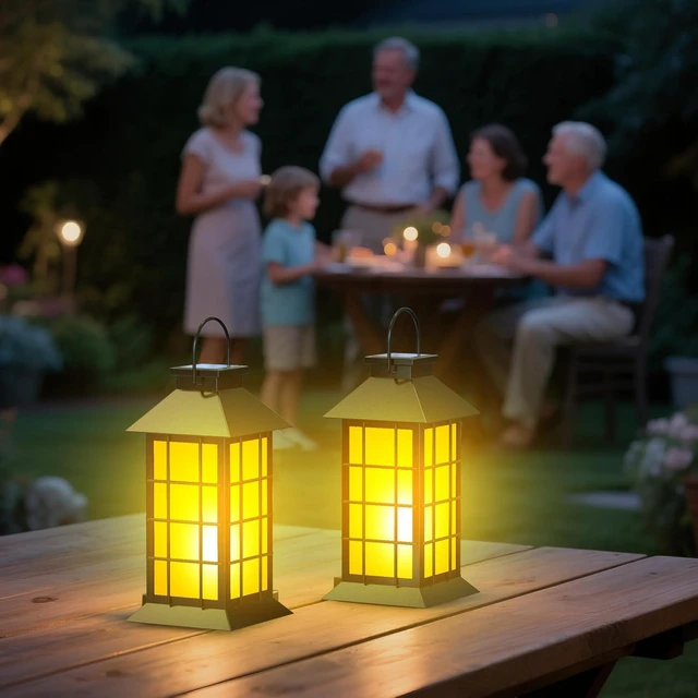 Alt view image 7 of 7 - 2 Pack 13" Black Solar Lanterns with Flickering Flame Candle