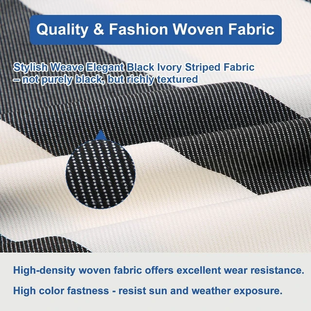 Alt view image 4 of 7 - 18x18x3 Inch Outdoor Square Corner Chair Cushions with Ties, Set of 2 Water & Fade Resistant Thick Pads for Garden, Patio, Dining, Porch Furniture, Black Ivory Striped