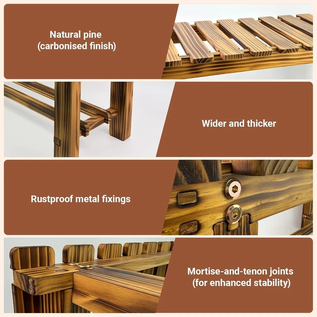 Alt view image 6 of 7 - 35.5" Weatherproof Outdoor Garden Bench 2-Person Backless Wooden with Mortise-Tenon Structure, for Garden, Lawn, Porch, Backyard Brown