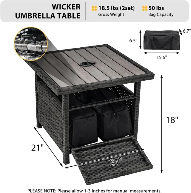 Alt view image 3 of 7 - 22" Sundale Gray Wicker Patio Umbrella Side Table with 2 Weight Bags