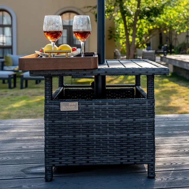Alt view image 6 of 7 - 22" Sundale Gray Wicker Patio Umbrella Side Table with 2 Weight Bags
