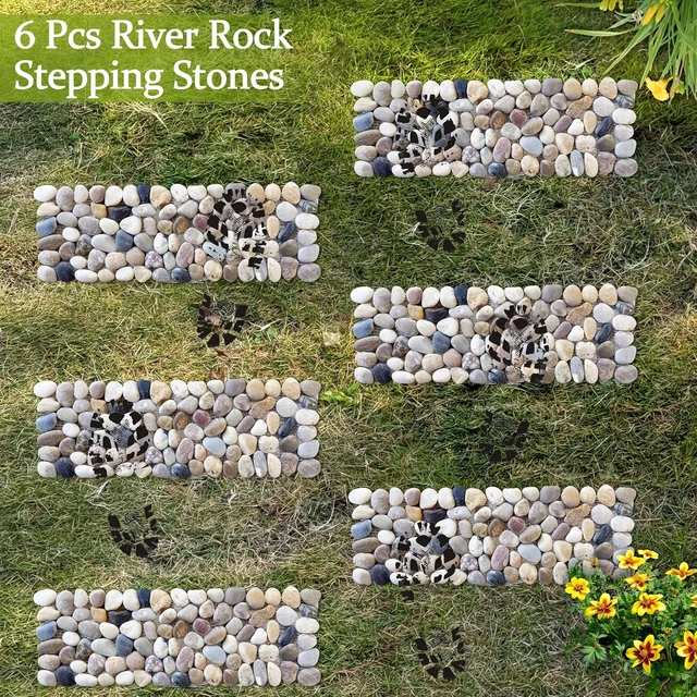 Alt view image 4 of 7 - 6 Pcs 15.5" × 5.5" River Rock Rectangle Stepping Stone Pebbles
