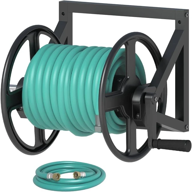 Main image of Black Wall Mounted Garden Hose Reel, Outdoor Water Hose Holder
