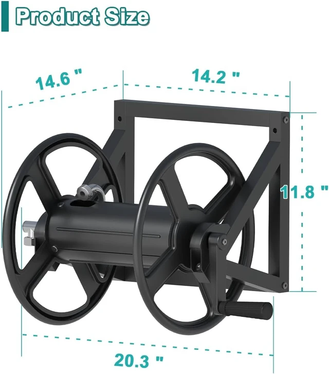 Alt view image 2 of 7 - Black Wall Mounted Garden Hose Reel, Outdoor Water Hose Holder