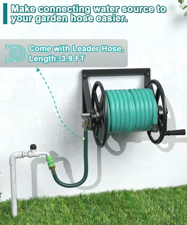 Alt view image 5 of 7 - Black Wall Mounted Garden Hose Reel, Outdoor Water Hose Holder