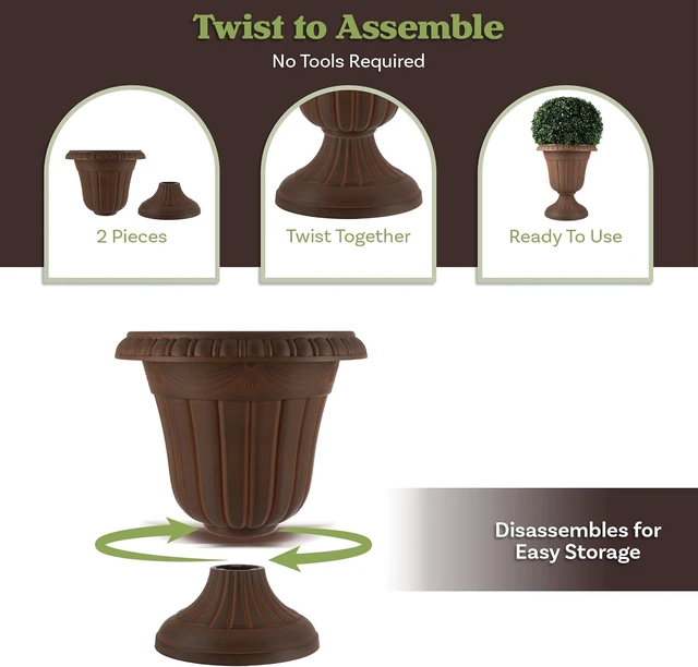 Alt view image 3 of 6 - 2-Pack 16x18-Inch Brown Flower Pots, Outdoor Planter