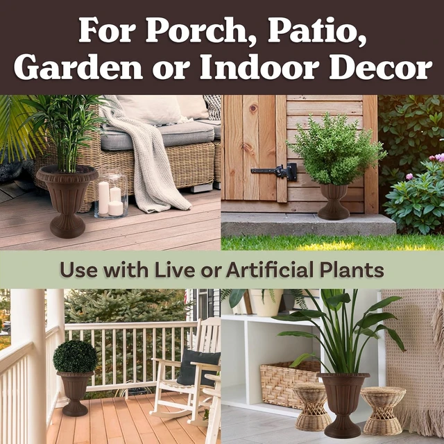 Alt view image 4 of 6 - 2-Pack 16x18-Inch Brown Flower Pots, Outdoor Planter