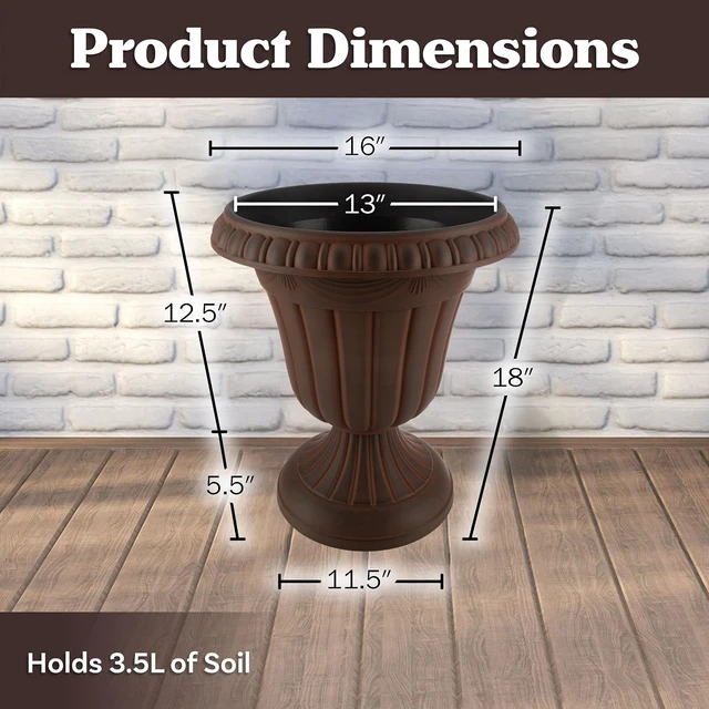 Alt view image 6 of 6 - 2-Pack 16x18-Inch Brown Flower Pots, Outdoor Planter
