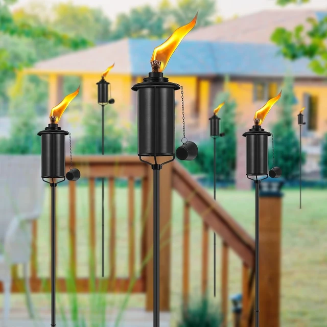 Alt view image 2 of 7 - 6 Pack 16oz Black Citronella Torches for Outside Garden