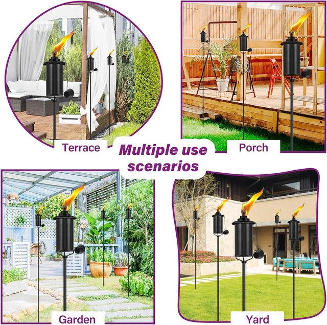 Alt view image 5 of 7 - 6 Pack 16oz Black Citronella Torches for Outside Garden