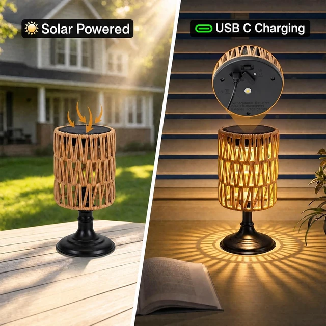 Alt view image 3 of 7 - Set of 2 Waterproof Outdoor Solar Table Lamps Solar Lanterns