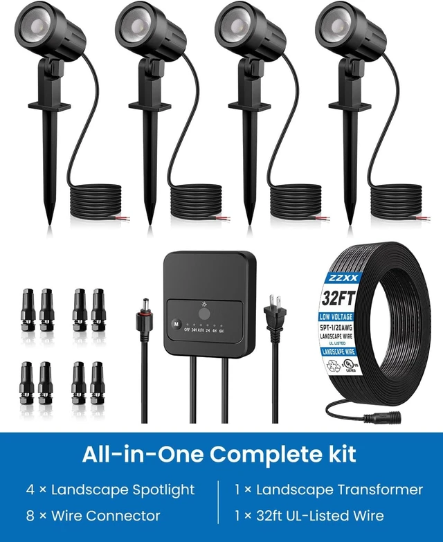 Alt view image 3 of 7 - 4-Pack All-in-One Dusk to Dawn Low Voltage Landscape Lighting Kit