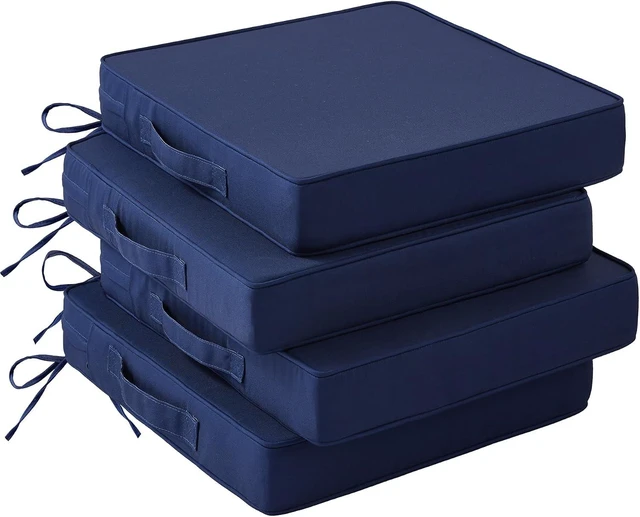 Main image of 19" x 19" x 3" Patio Chair Cushions Set of 4 Waterproof Outdoor Seat Cushions with Handle & Ties for Patio Furniture, Navy Blue