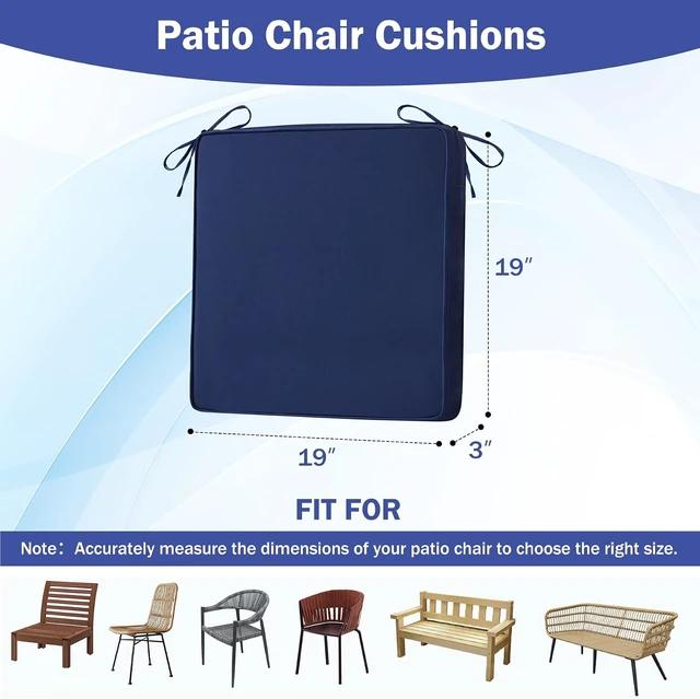 Alt view image 2 of 7 - 19" x 19" x 3" Patio Chair Cushions Set of 4 Waterproof Outdoor Seat Cushions with Handle & Ties for Patio Furniture, Navy Blue