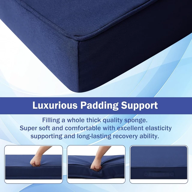 Alt view image 4 of 7 - 19" x 19" x 3" Patio Chair Cushions Set of 4 Waterproof Outdoor Seat Cushions with Handle & Ties for Patio Furniture, Navy Blue