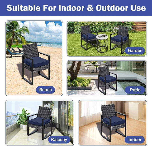 Alt view image 7 of 7 - 19" x 19" x 3" Patio Chair Cushions Set of 4 Waterproof Outdoor Seat Cushions with Handle & Ties for Patio Furniture, Navy Blue