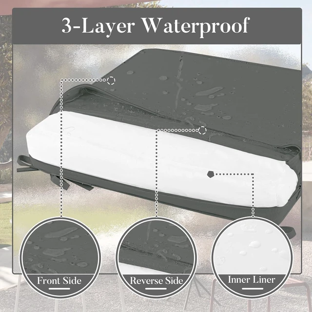 Alt view image 4 of 7 - 19 x 19 Waterproof Outdoor Chair Cushions Set of 4 with Ties & Handle for Patio Furniture, Dark Grey