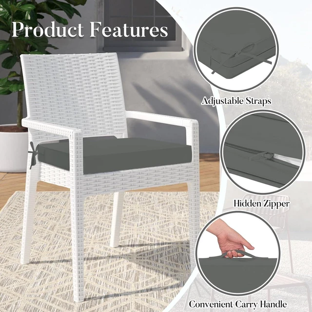 Alt view image 5 of 7 - 19 x 19 Waterproof Outdoor Chair Cushions Set of 4 with Ties & Handle for Patio Furniture, Dark Grey