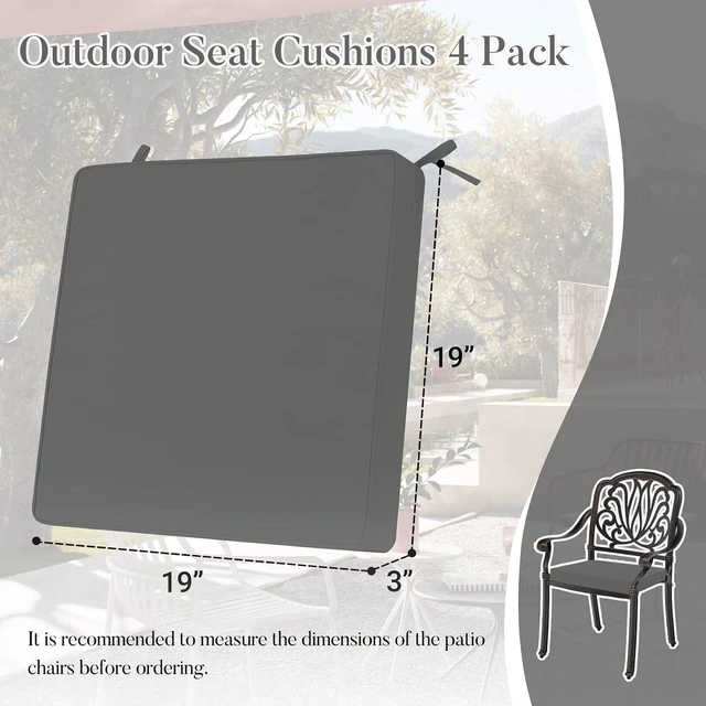 Alt view image 6 of 7 - 19 x 19 Waterproof Outdoor Chair Cushions Set of 4 with Ties & Handle for Patio Furniture, Dark Grey