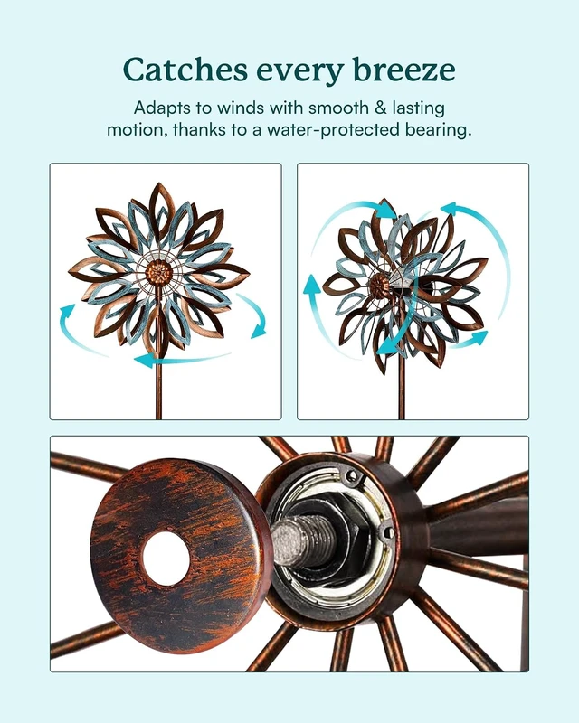Alt view image 3 of 7 - Large Metal Yard Garden Wind Spinners with Solar Lights Lawn Yard Art Outdoor Decor (22" W x 87" H)