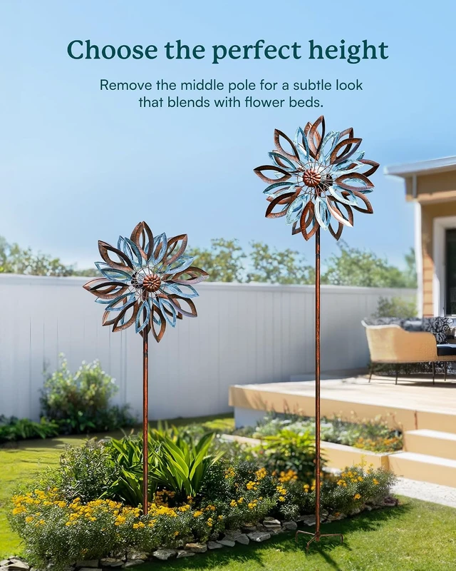 Alt view image 6 of 7 - Large Metal Yard Garden Wind Spinners with Solar Lights Lawn Yard Art Outdoor Decor (22" W x 87" H)