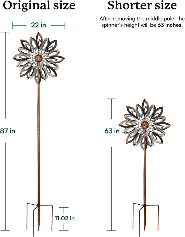 Alt view image 7 of 7 - Large Metal Yard Garden Wind Spinners with Solar Lights Lawn Yard Art Outdoor Decor (22" W x 87" H)